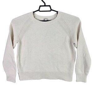 Womens Gap Ivory Textured Knit Pullover Sweater Cotton Crew Neck Long Sleeve XL